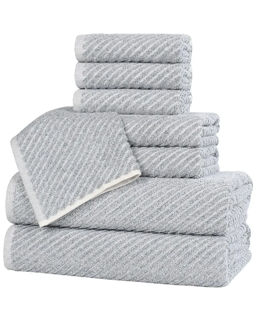Amelia 8-Piece Towel Set with Diagonal Stripes - Denim Blue