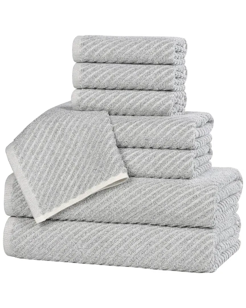 Amelia 8-Piece Towel Set with Diagonal Stripes - Platinum