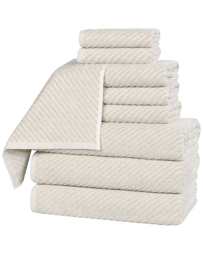 Amelia 9-Piece Towel Set with Diagonal Stripes - Beige