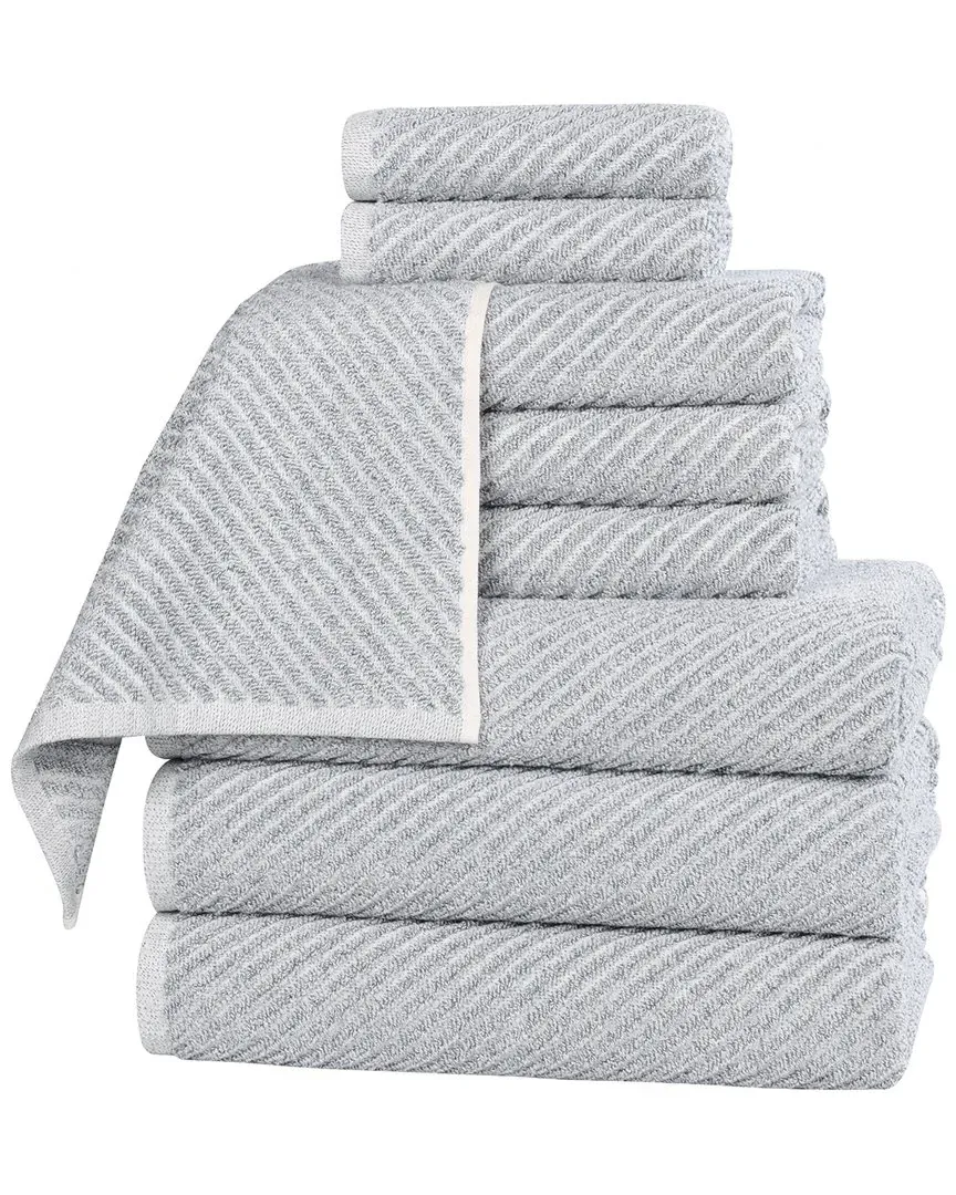 Amelia 9-Piece Towel Set with Diagonal Stripes - Denim Blue