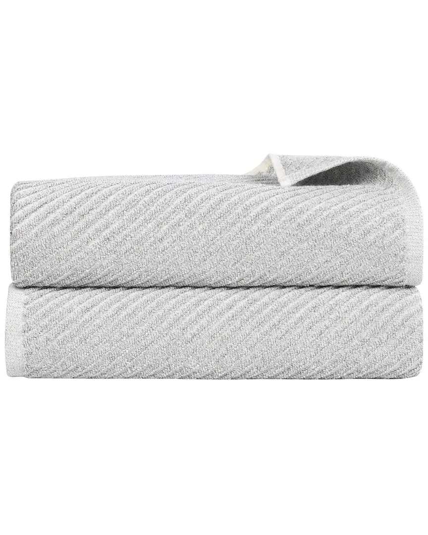 Amelia Diagonal Stripes Bath Sheets Set of 2 - Platinum, Cotton