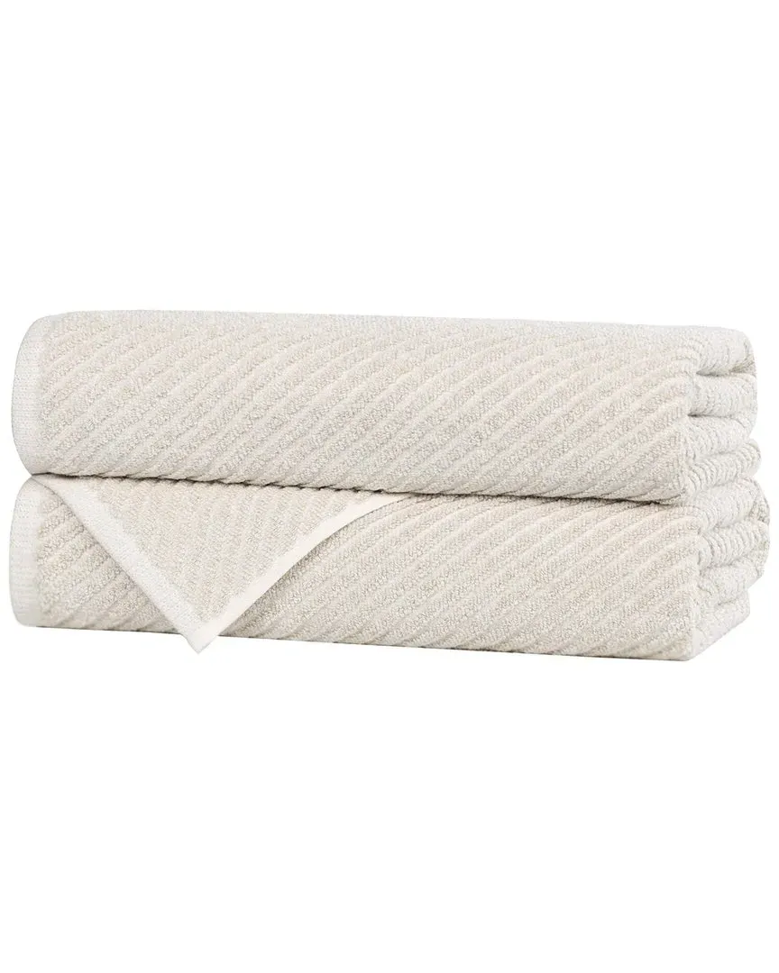 Amelia Diagonal Stripes Bath Towels Set of 2 - Beige, Cotton