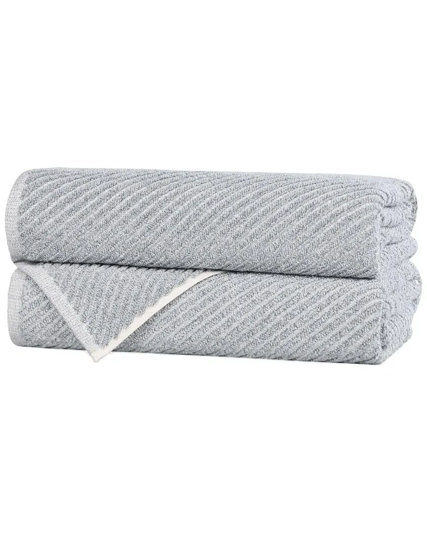 Amelia Diagonal Stripes Bath Towels Set of 2 - Denim Blue, Cotton
