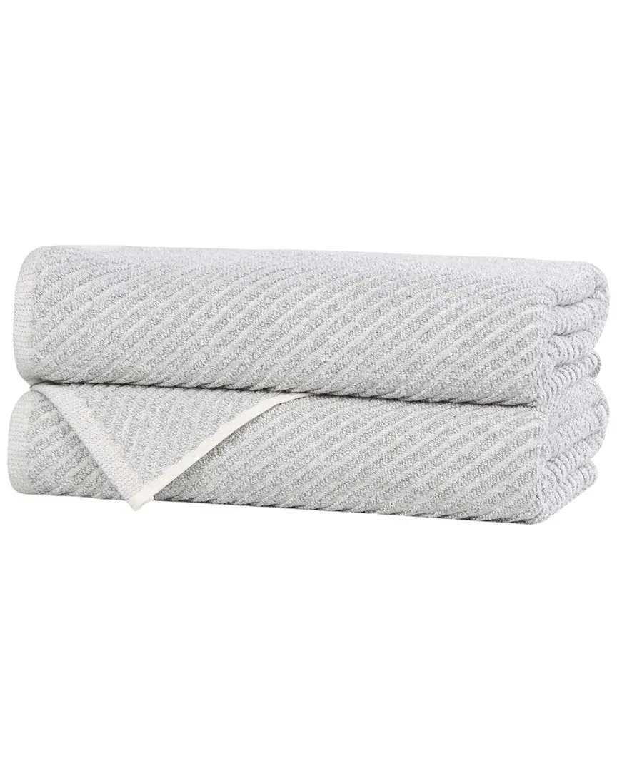 Amelia Diagonal Stripes Bath Towels Set of 2 - Platinum, Cotton