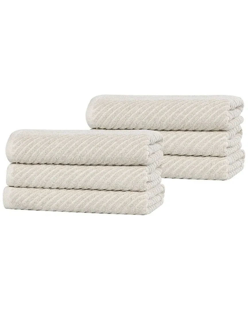 Amelia Diagonal Stripes Hand Towels Set of 6 - Beige, Cotton