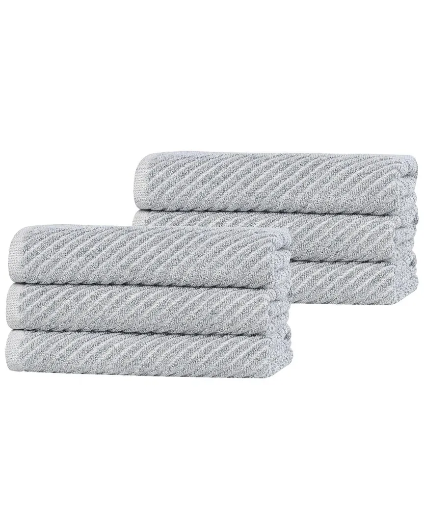 Amelia Diagonal Stripes Hand Towels Set of 6 - Denim Blue, Cotton