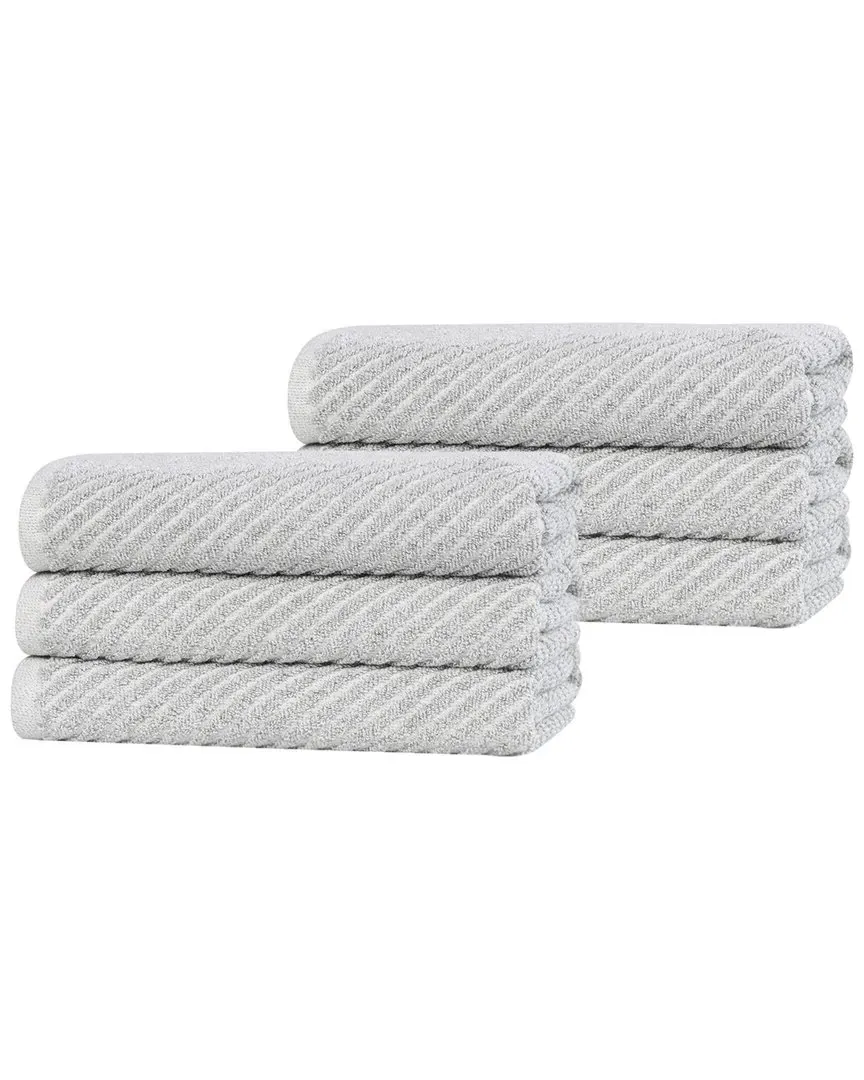 Amelia Diagonal Stripes Hand Towels Set of 6 - Platinum, Cotton