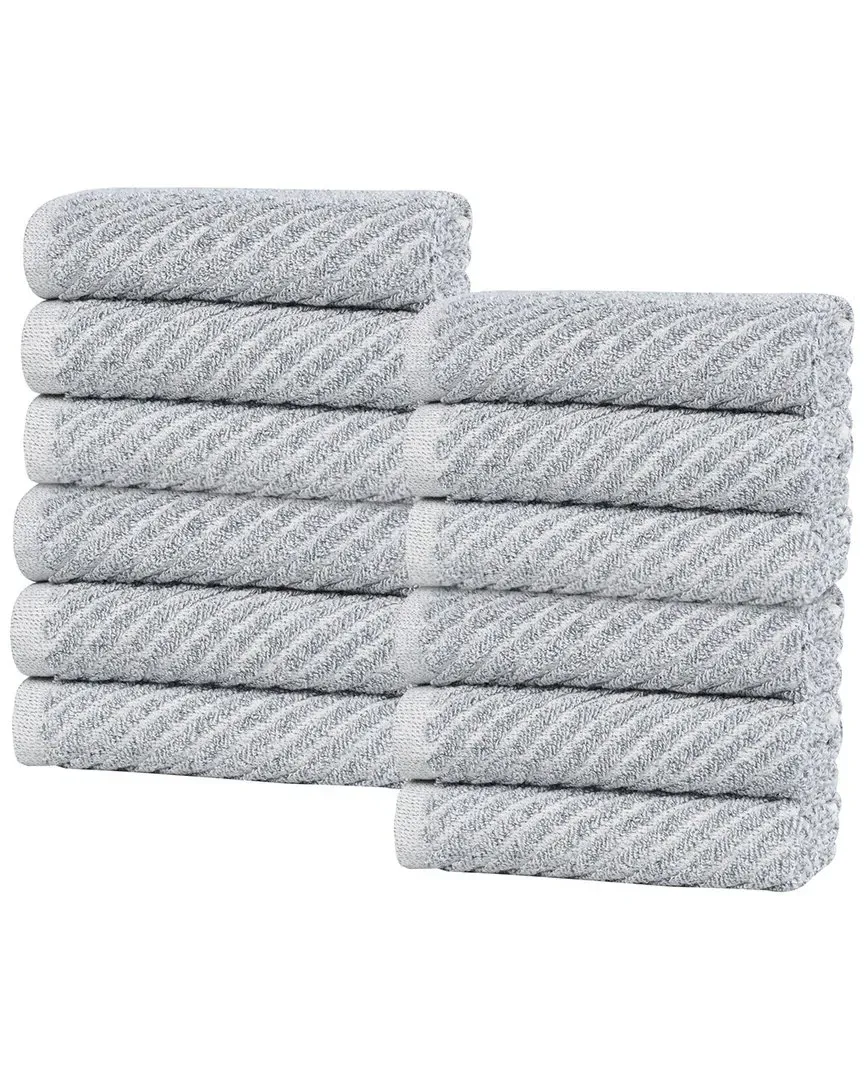 Amelia Diagonal Stripes Washcloths Set of 12 - Denim Blue, Cotton