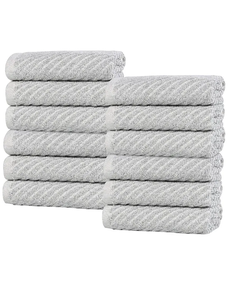 Amelia Diagonal Stripes Washcloths Set of 12 - Platinum, Cotton