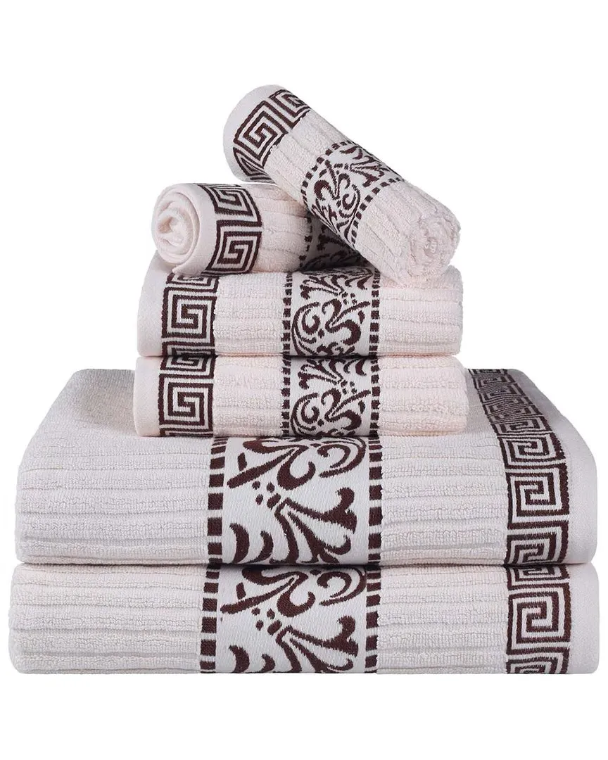 Athens 6-Piece Towel Set with Greek Scroll Pattern - Chocolate image