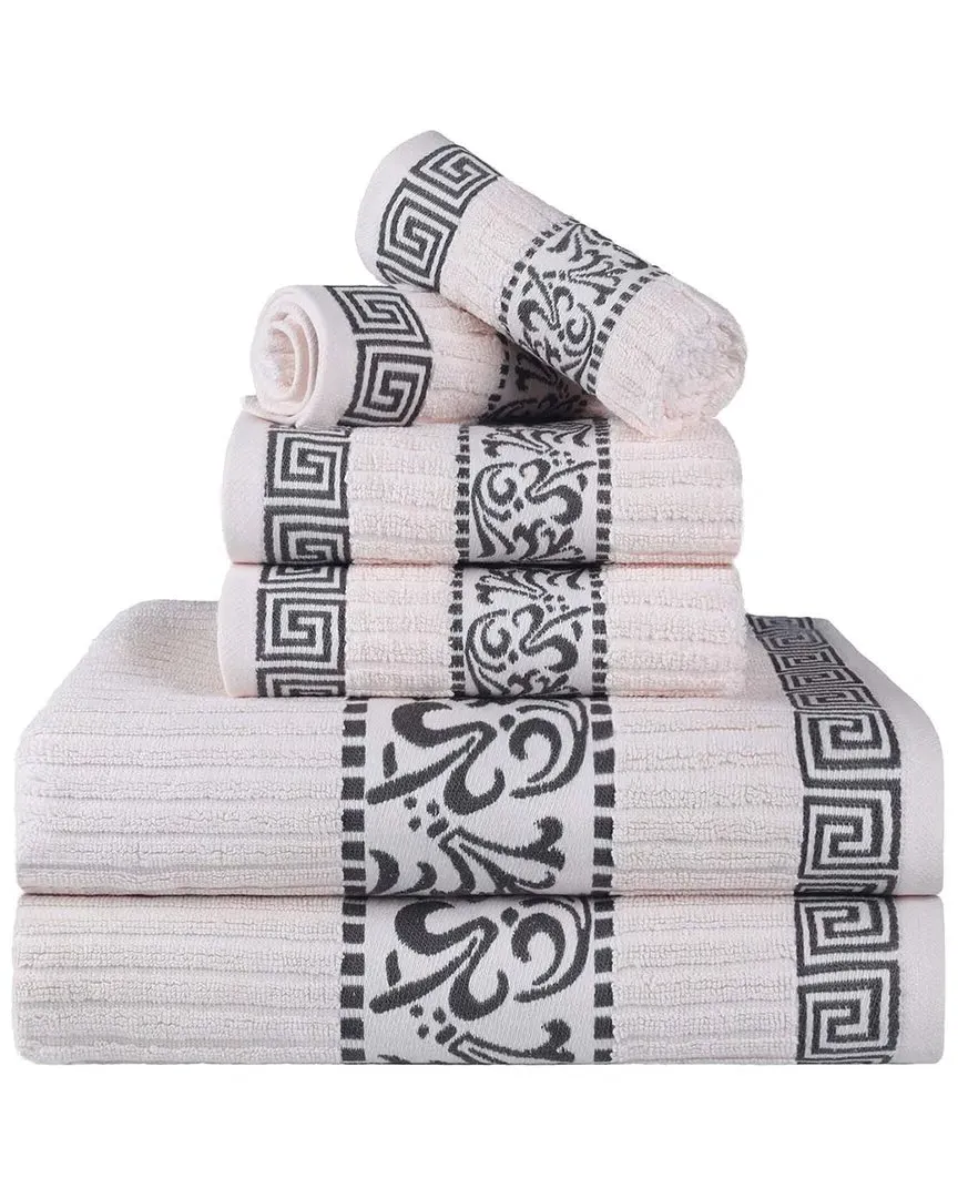 Athens 6-Piece Towel Set with Greek Scroll Pattern - Ivory
