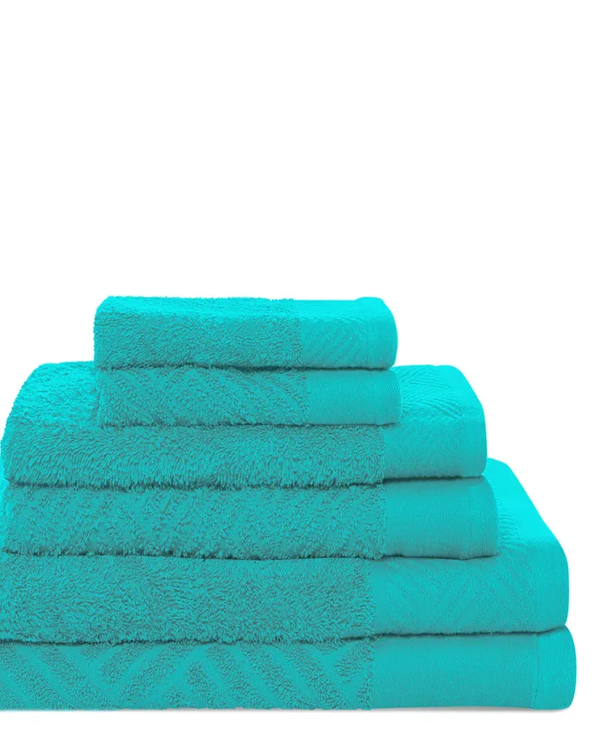Basket Weave Jacquard 6pc Egyptian Cotton Towel Set - Turquoise image