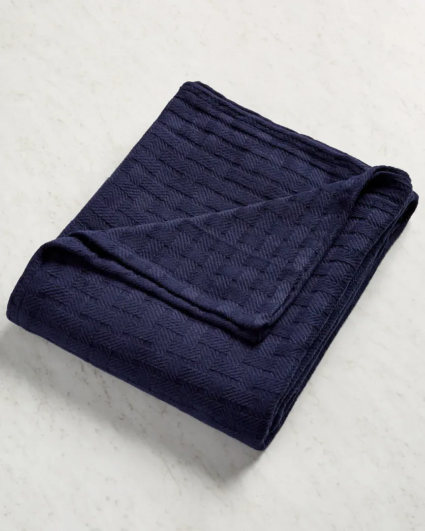 Basketweave All-Season Breathable Blanket - Navy Blue, Cotton