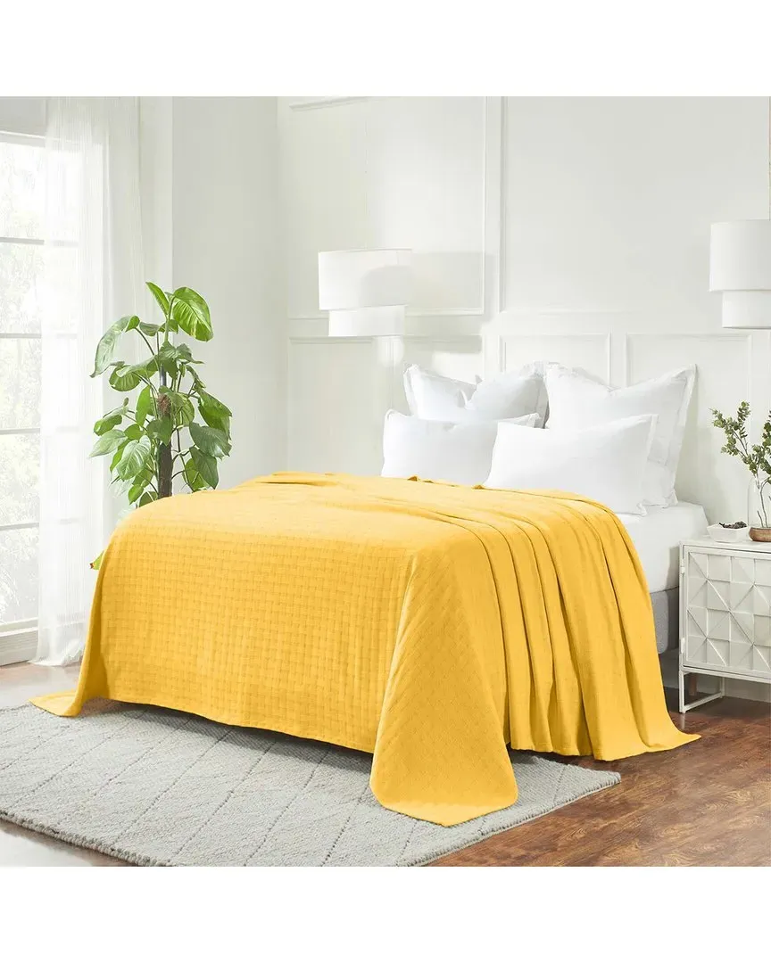 Basketweave All-Season Cotton Blanket - Gold image