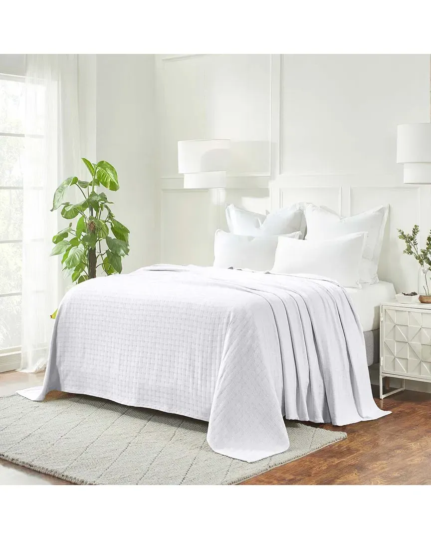 Basketweave All-Season Cotton Throw Blanket - White