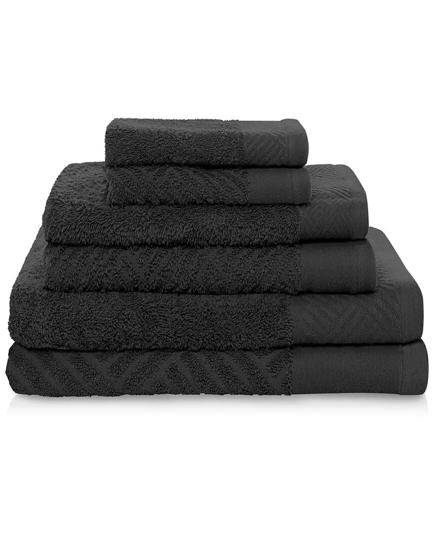 Basketweave Jacquard 6pc Towel Set - Black, Egyptian Cotton image