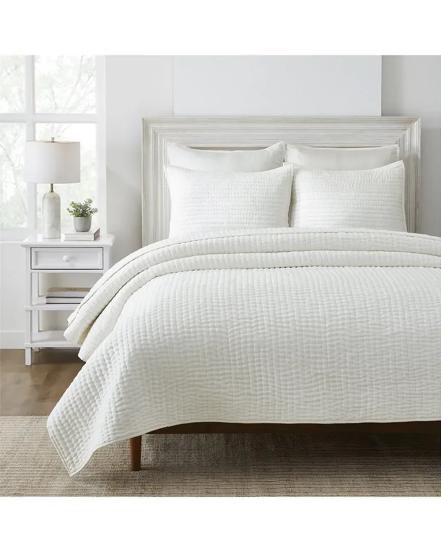 Bella Silk Pick Stitch Quilt Set - White, Silk