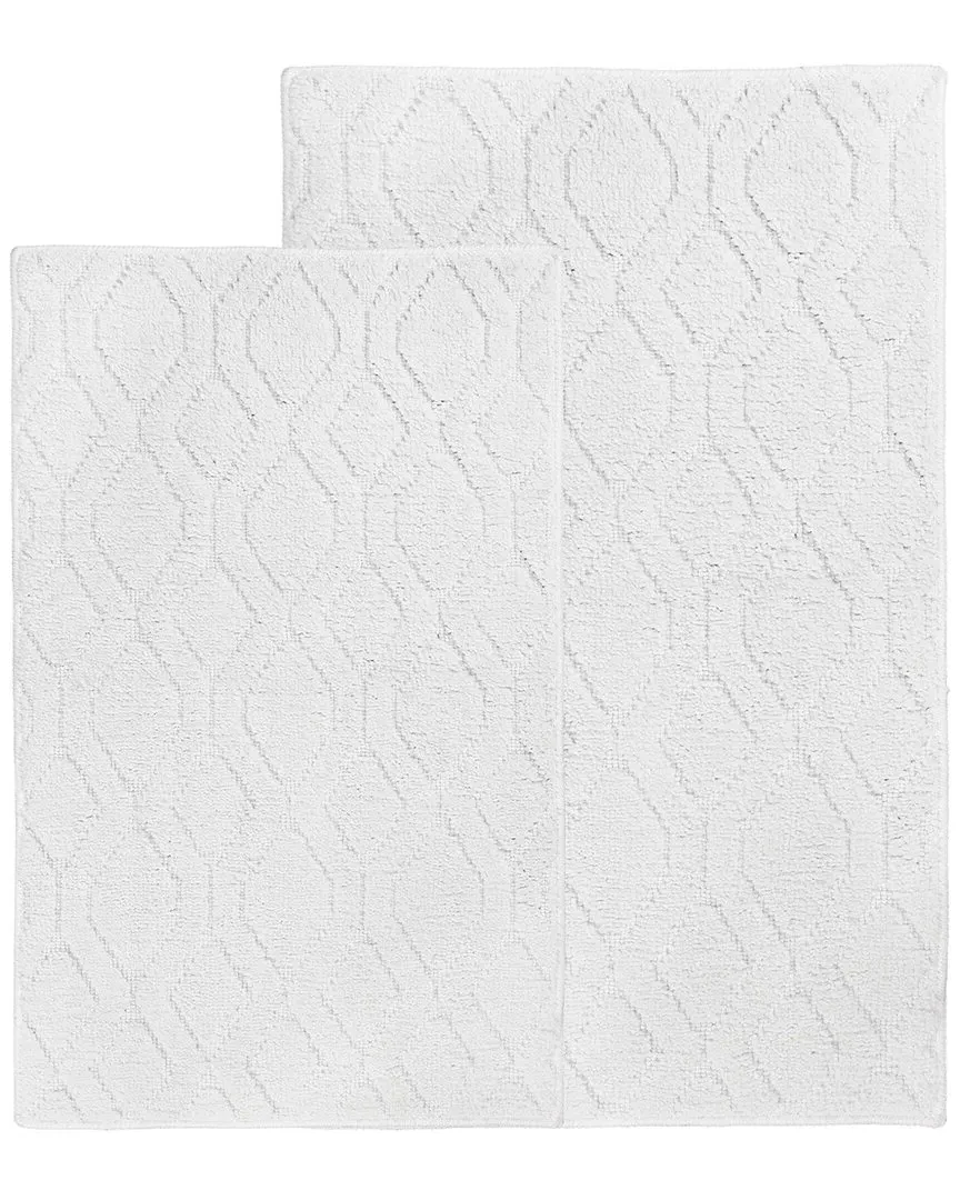 Brou Set of 2 Large Bath Rugs Diamond Pattern - White, Polyester