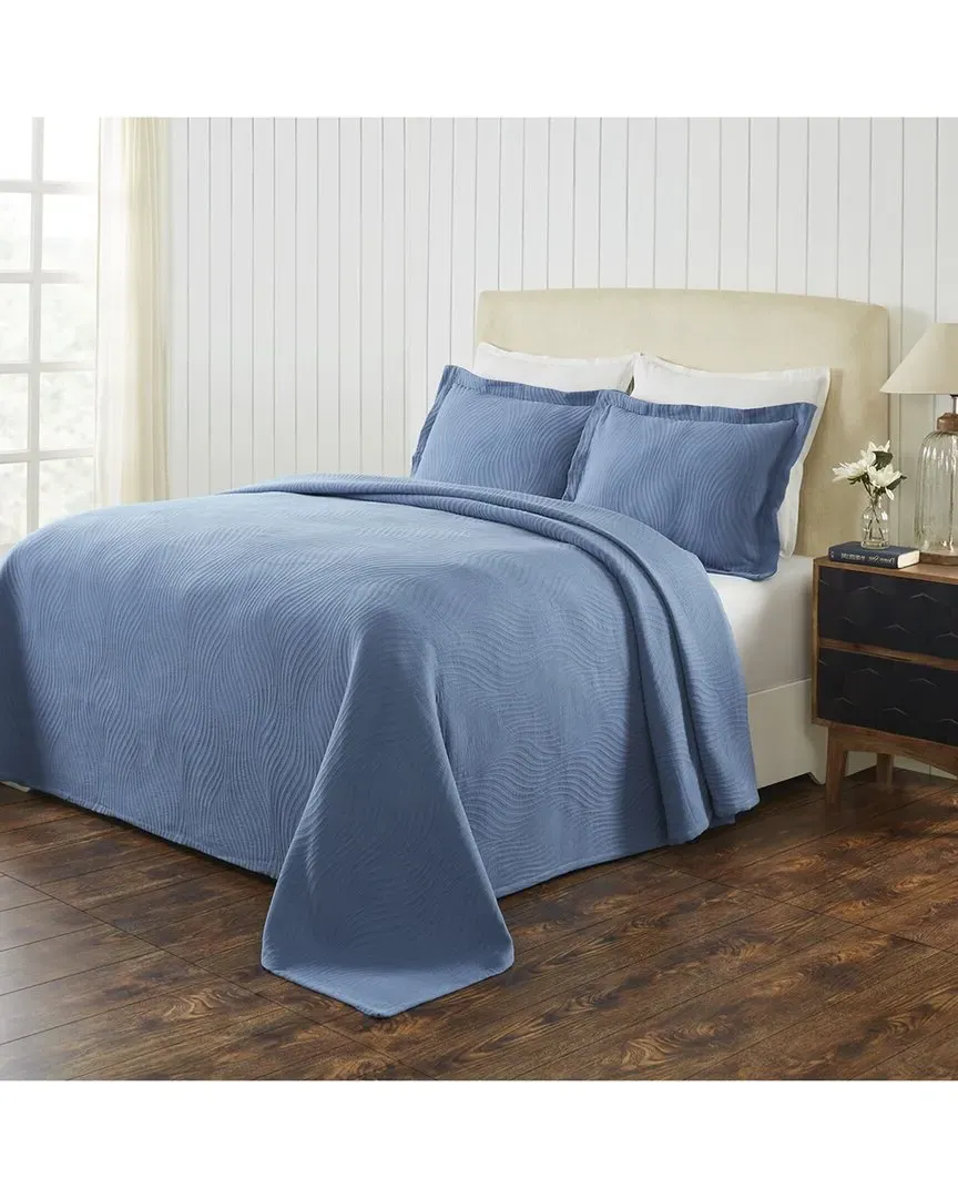 Cascade Cotton Jacquard Matelasse Bedspread Set - Blue