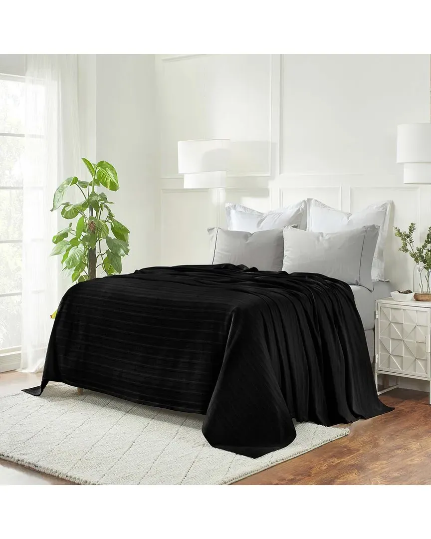 Clara Cotton Textured Striped Lightweight Woven Blanket - Black
