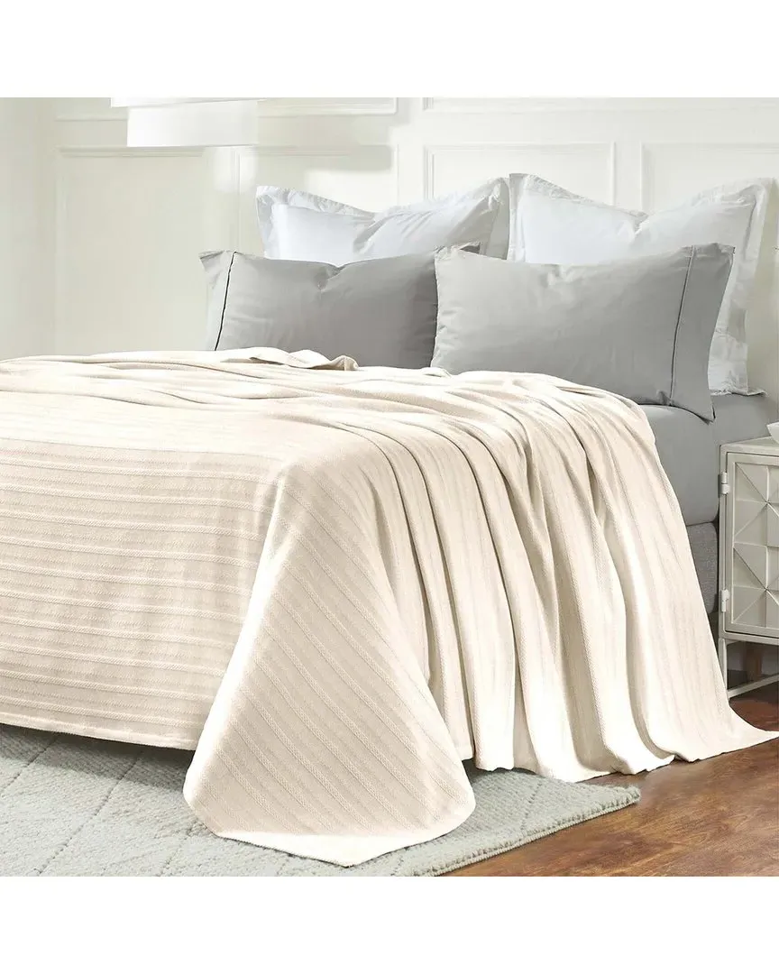 Clara Cotton Textured Striped Lightweight Woven Blanket - Ivory