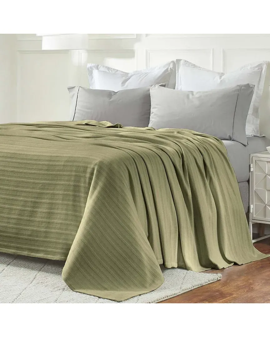 Clara Cotton Textured Striped Lightweight Woven Blanket - Sage