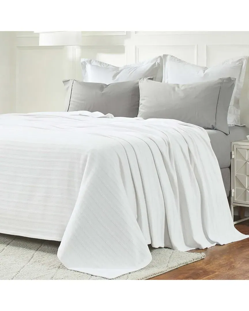 Clara Cotton Textured Striped Lightweight Woven Blanket - White