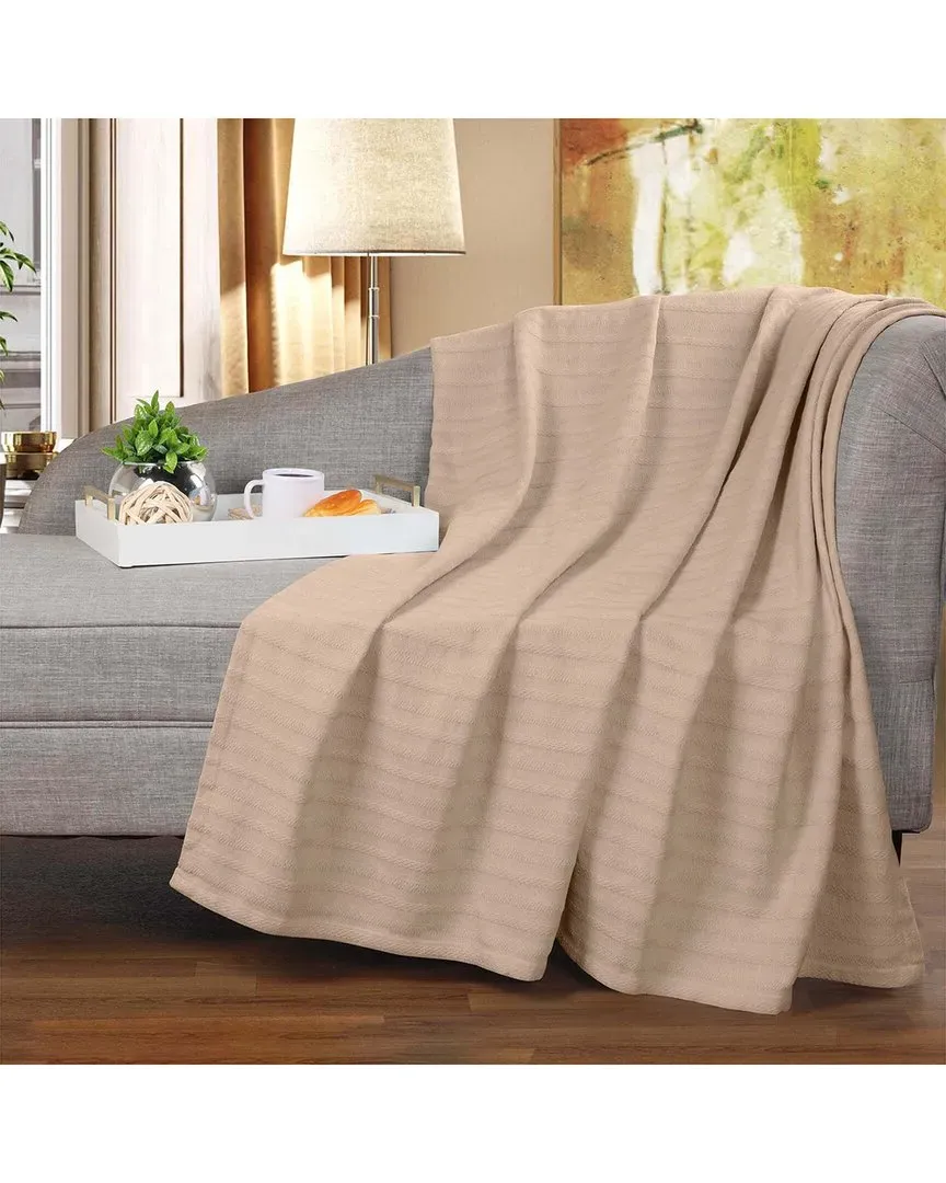 Clara Cotton Textured Striped Throw Blanket - Khaki
