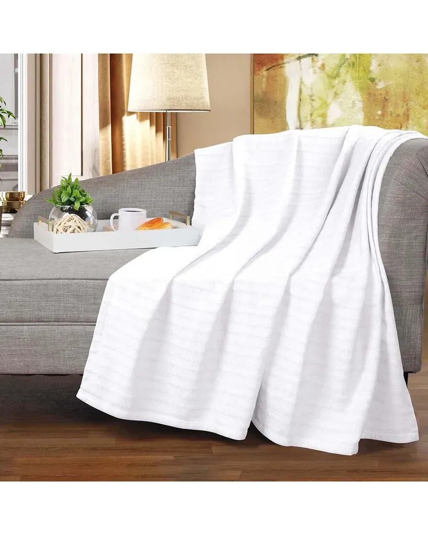 Clara Cotton Textured Striped Throw Blanket - White