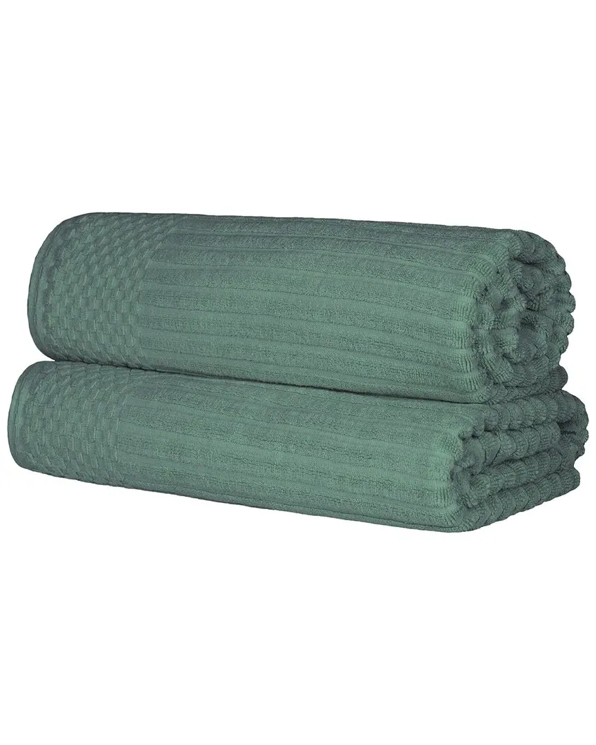 Cotton 2-Piece Bath Sheet Set with Checkered Border - Green