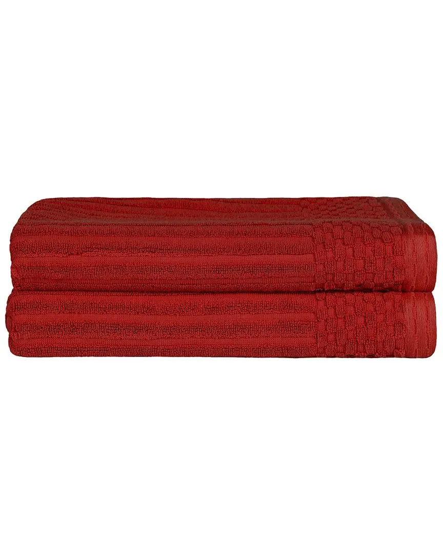 Cotton 2-Piece Bath Towel Set with Checkered Border - Burgundy