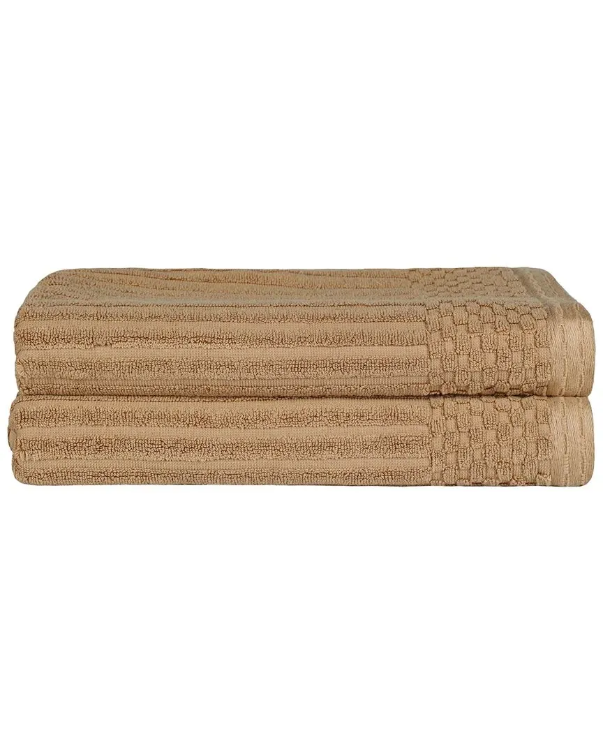 Cotton 2-Piece Bath Towel Set with Checkered Border - Coffee