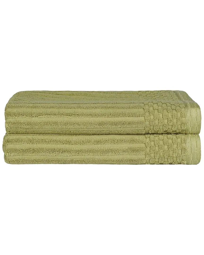 Cotton 2-Piece Bath Towel Set with Checkered Border - Green