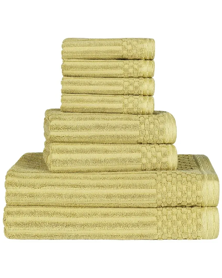 Cotton 8-Piece Towel Set with Checkered Border - Gold