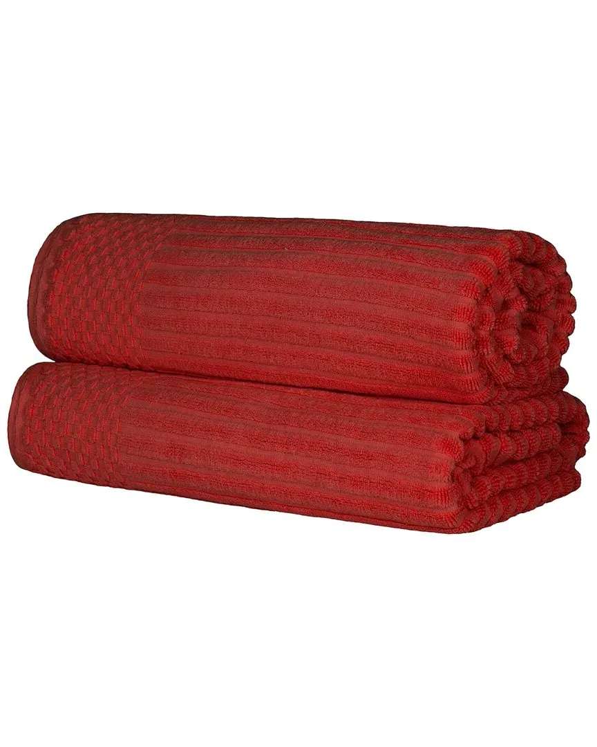 Cotton Bath Sheet Set with Checkered Border - Burgundy