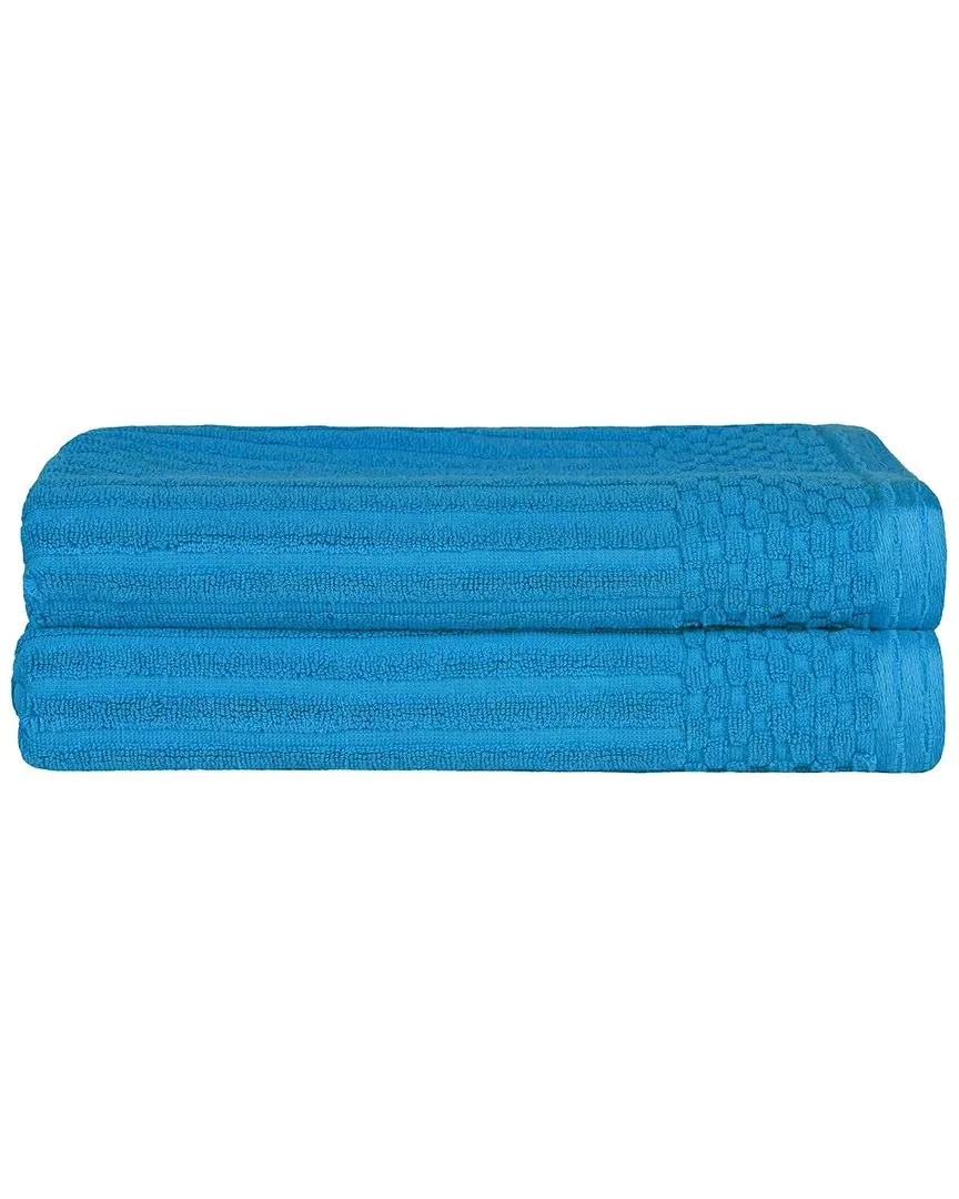 Cotton Bath Towel Set with Checkered Border - Blue