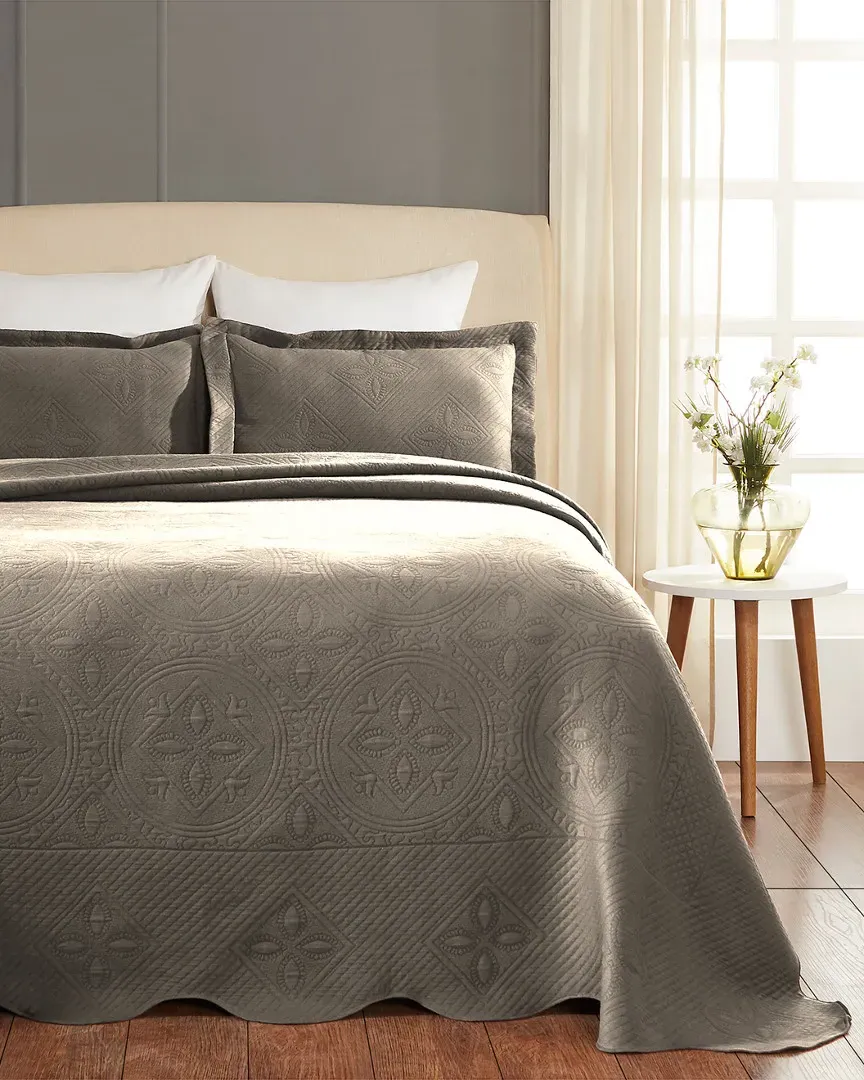Cotton Celtic Circle Matelasse Bedspread Set - Charcoal