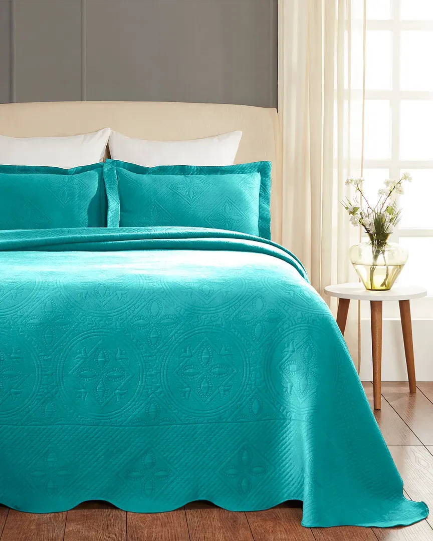 Cotton Celtic Circle Matelasse Bedspread Set - Peacock Blue