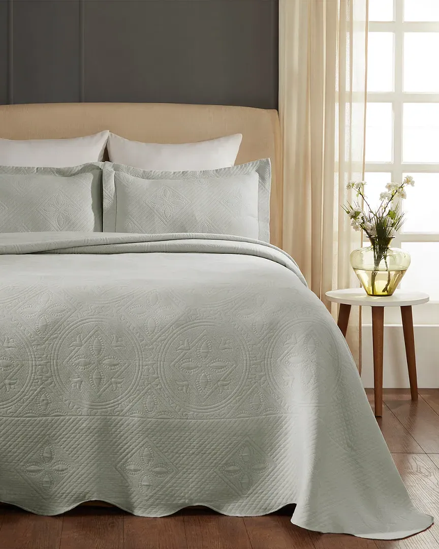 Cotton Celtic Circle Matelasse Bedspread Set - Platinum