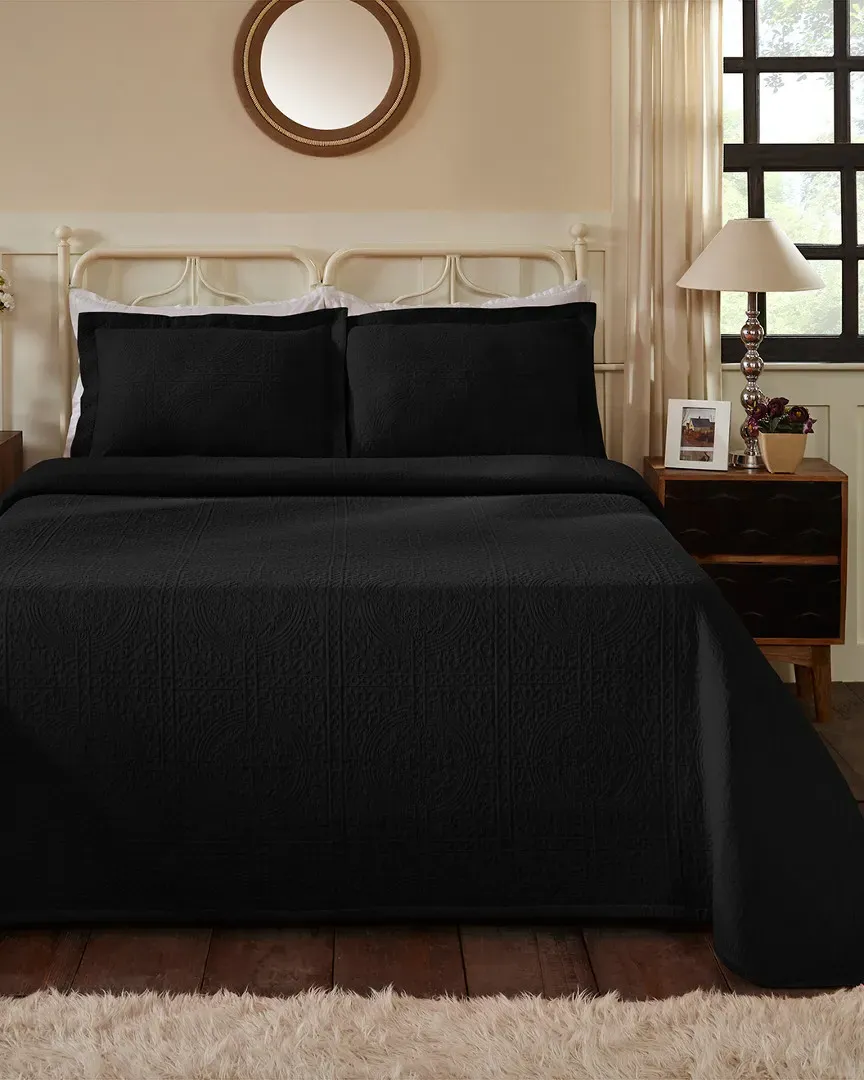 Cotton Fleur de Lis Bedspread Set - Black image