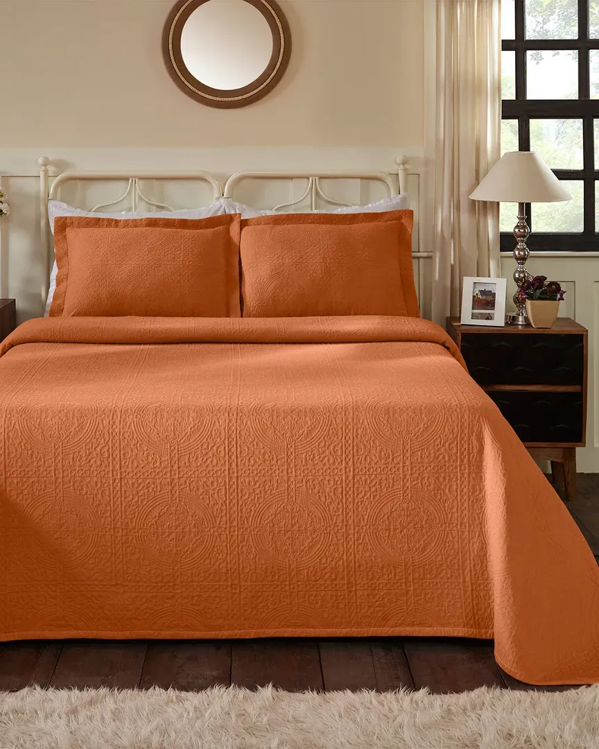 Cotton Fleur de Lis Bedspread Set - Mandarin