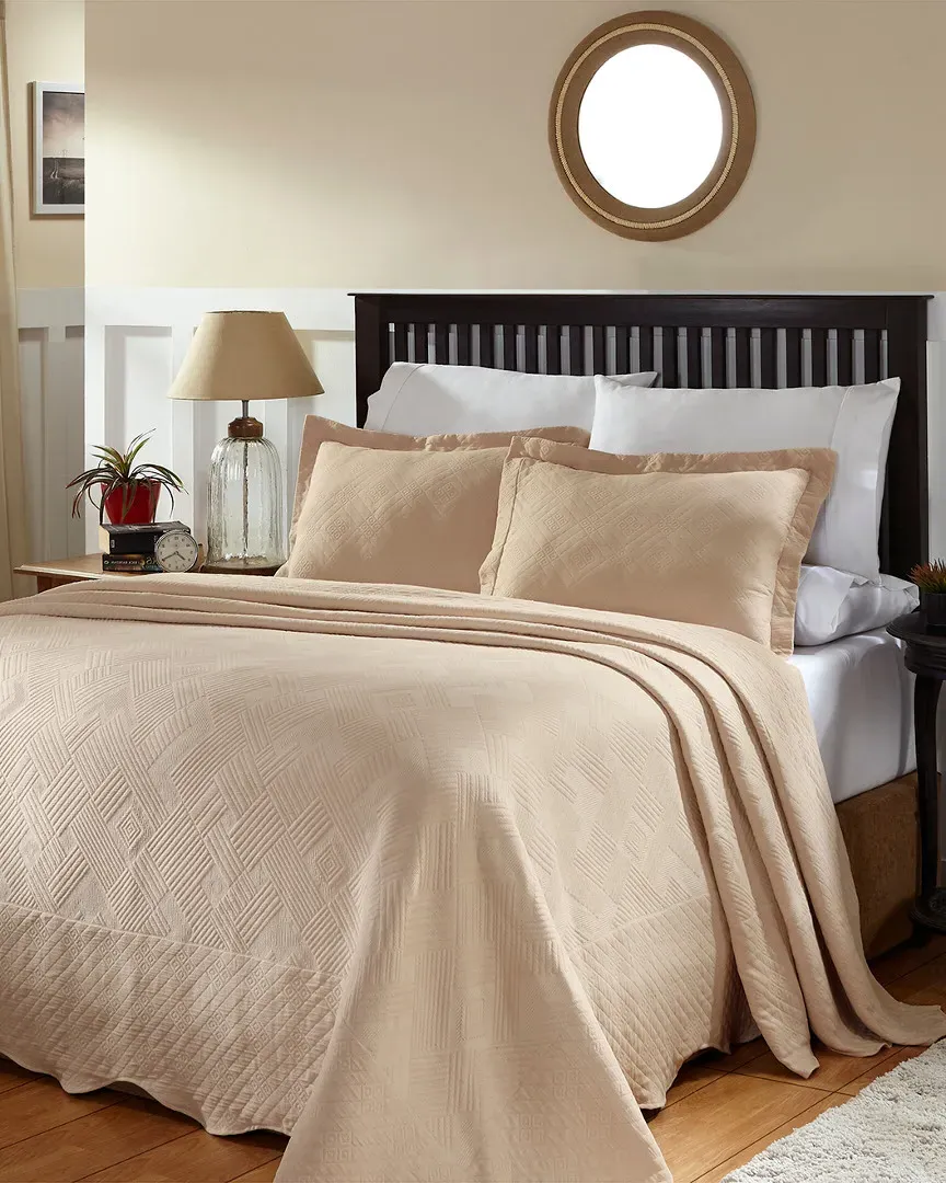 Cotton Geometric Fret Matelasse Bedspread Set - Bisque