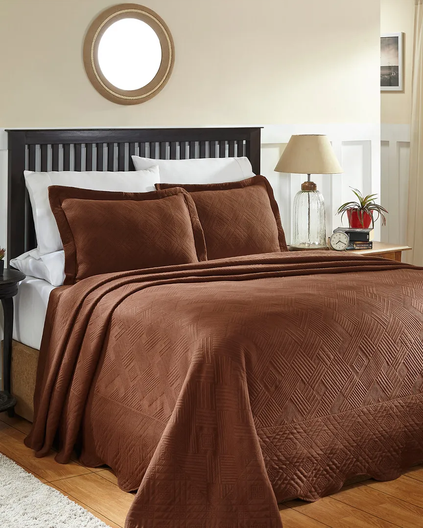 Cotton Geometric Fret Matelasse Bedspread Set - Cappuccino