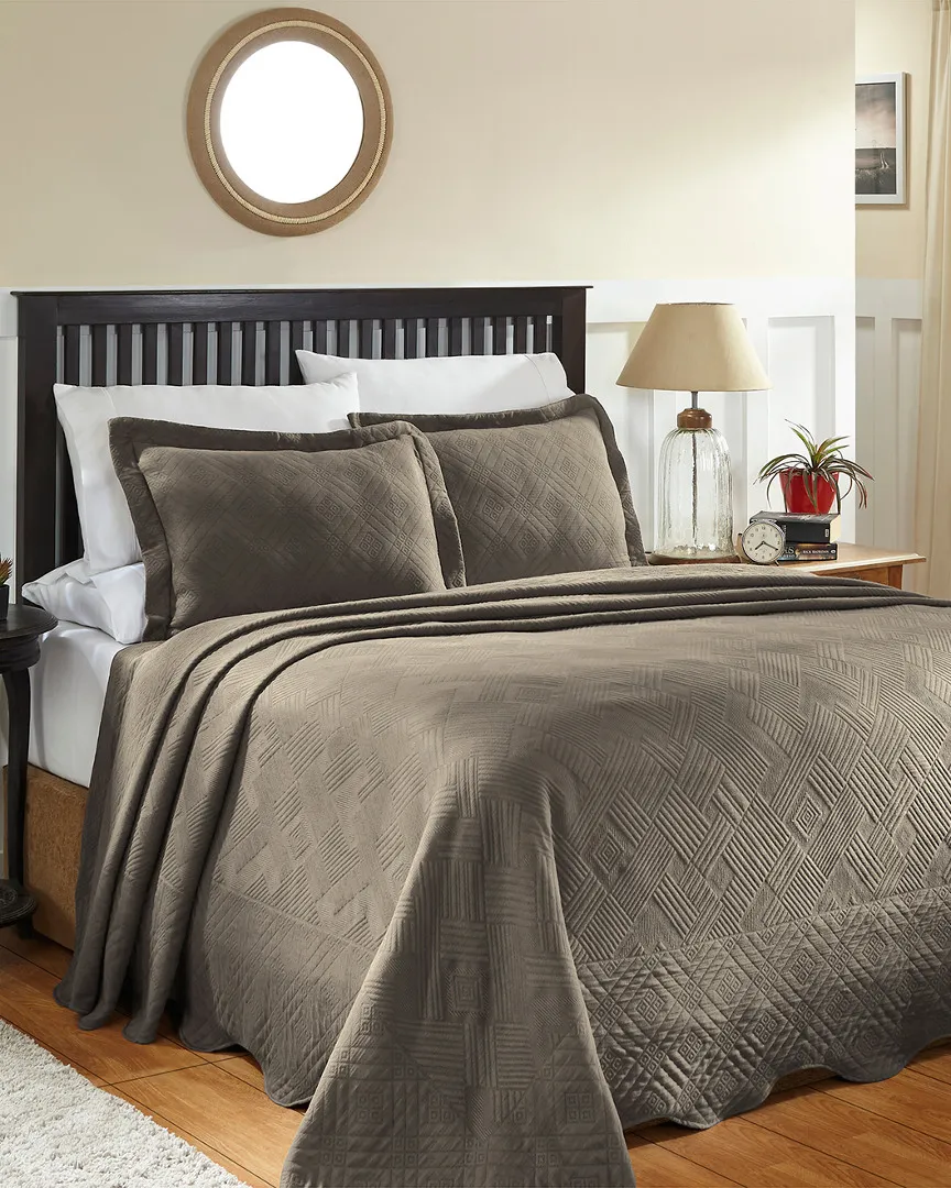 Cotton Geometric Fret Matelasse Bedspread Set - Charcoal
