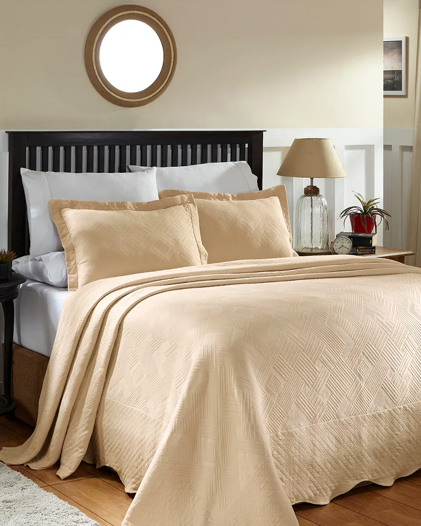 Cotton Geometric Fret Matelasse Bedspread Set - Ivory