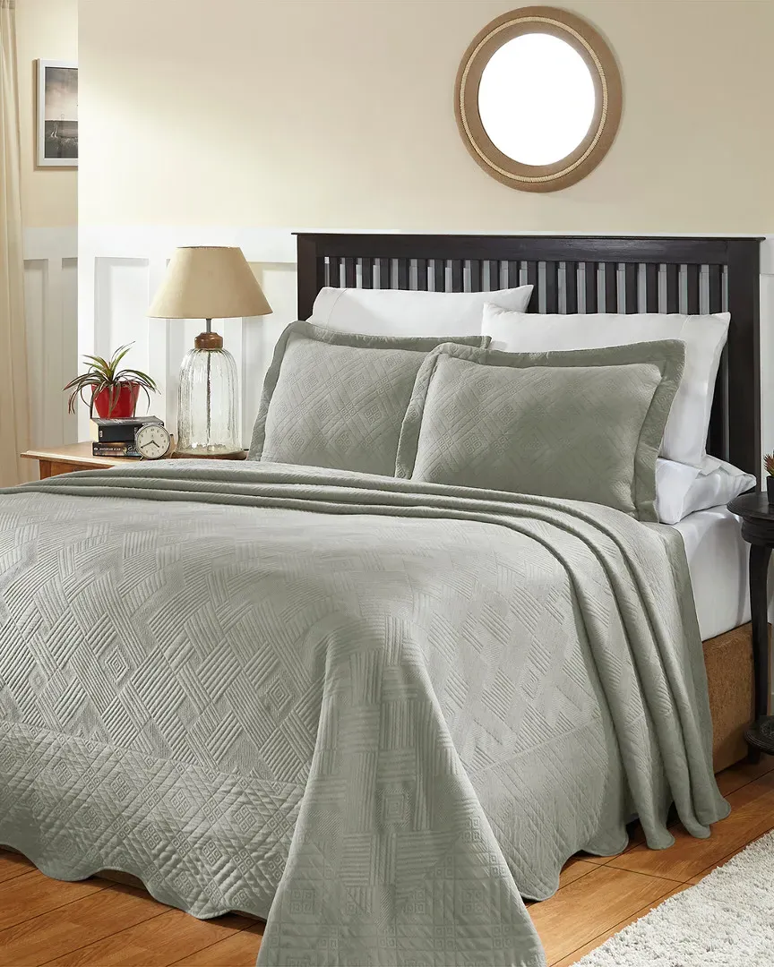 Cotton Geometric Fret Matelasse Bedspread Set - Platinum