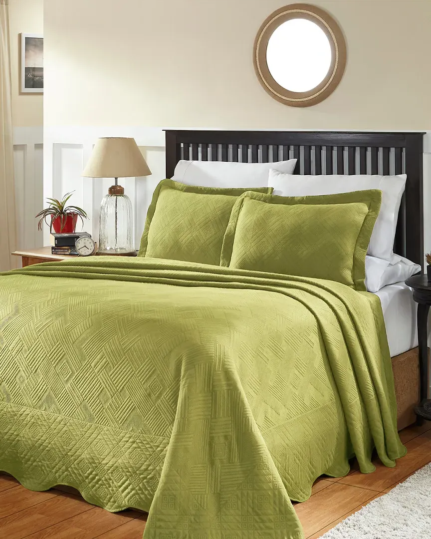 Cotton Geometric Fret Matelasse Bedspread Set - Sweet Pea
