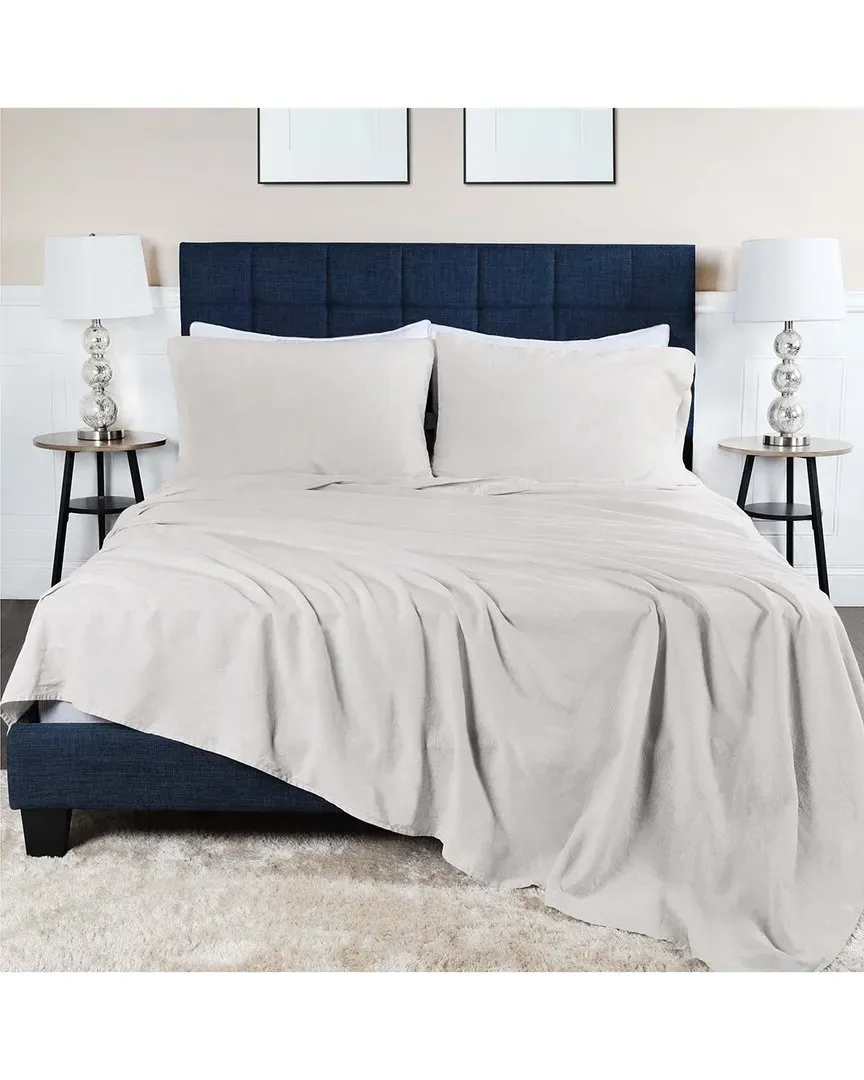 Cotton Linen-Blend Deep Pocket 4pc Bed Sheet Set - Silver image