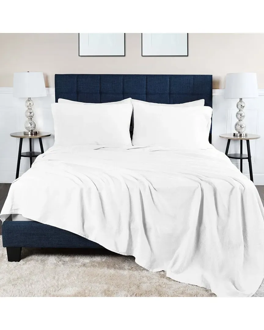 Cotton Linen-Blend Deep Pocket 4pc Bed Sheet Set - White
