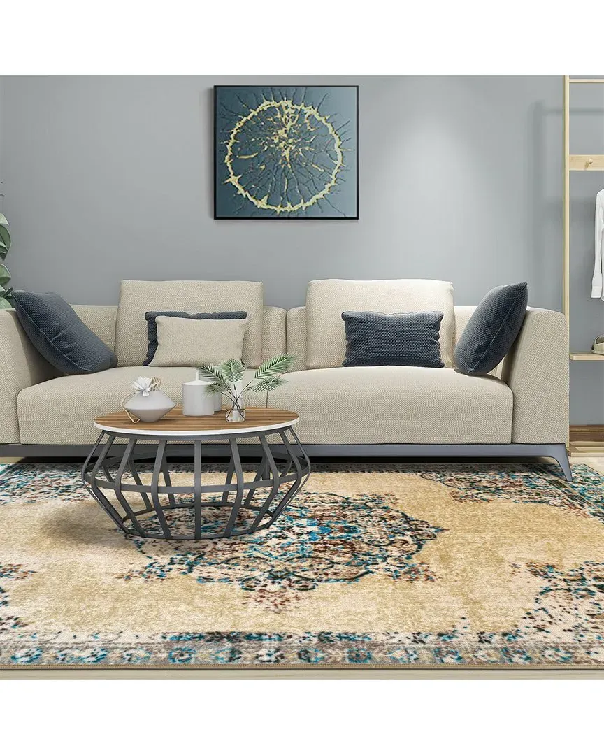 Decklan Machine Washable Floral Rug - White, Nylon